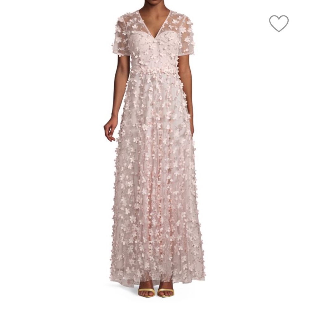 Carmen Marc Valvo Blush Pink Floral Maxi Dress